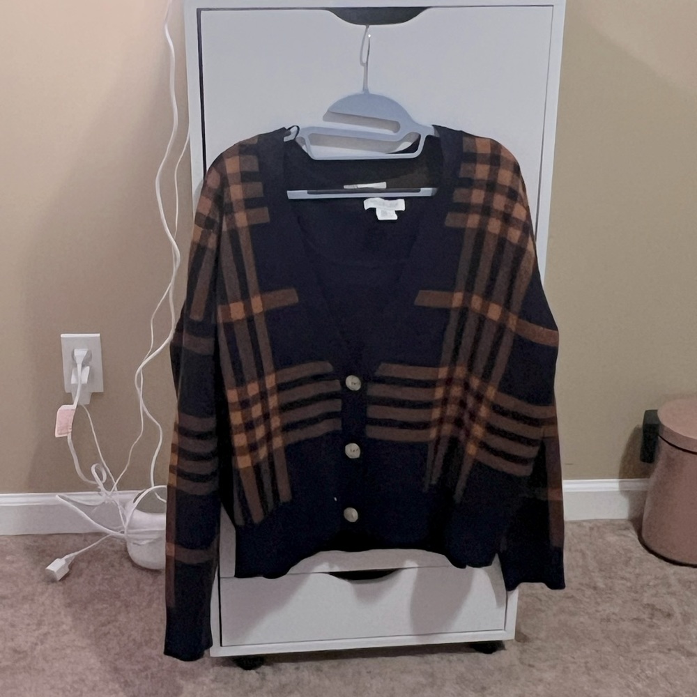 XL Rachel Zoe Sweater Tank & Plaid Cardigan Set